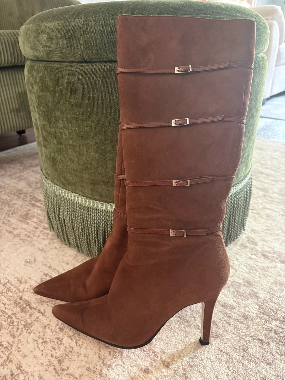 Michael by Michael Shannon Brown Suede Tall Stiletto Boots 9.5